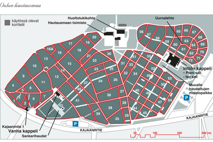 Oulun hautausmaan kartta